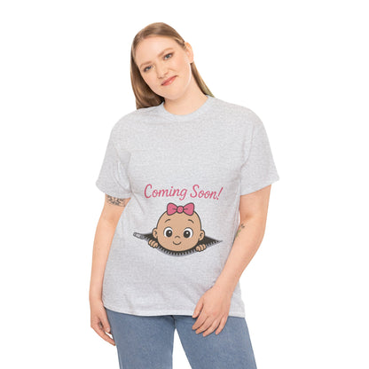 Coming Soon Maternity T-Shirt, Cute Baby Girl Pregnancy Announcement Shirt, Expecting Mom Gift, Gender Reveal Tee, Baby Shower Gift