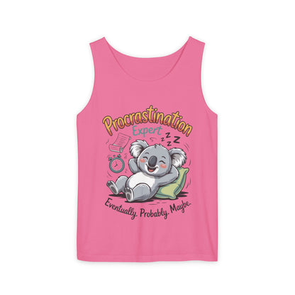 Procrastination Expert Womens Tank Top, Funny Gift for Lazy Days, Relaxed Fit Tee, Casual Summer Wear, Koala Graphic Top, Motivational Apparel