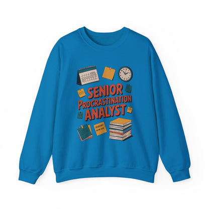 Senior Procrastination Analyst Sweatshirt, Gift for Graduates, Office Humor Apparel, Meme Sweatshirt, Casual Wear, Motivation Humor Apparel