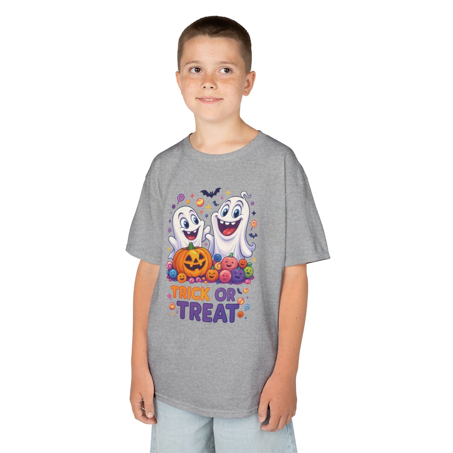 Trick or Treat Kids Halloween T-Shirt, Cute Ghosts Pumpkin Design, Fun Spooky Tee for Boys Girls