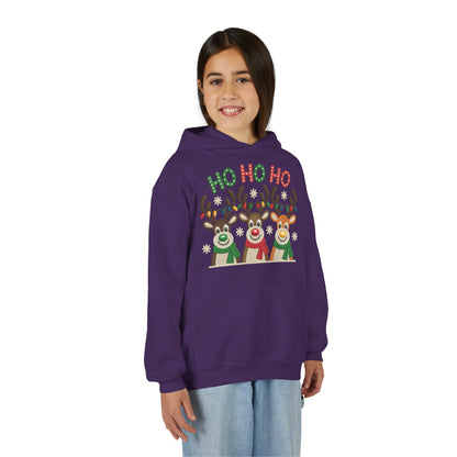 Ho Ho Ho Reindeer Hoodie for Girls, Cute Christmas Holiday Kids Pullover, Youth Hooded Sweatshirt