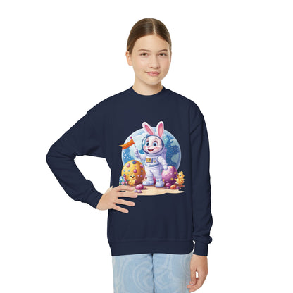 Astronaut Easter Bunny Youth Sweatshirt, Space Bunny Galaxy Crewneck for Kids, Cute Space Easter Gift for Boys & Girls, Fun Space Themed