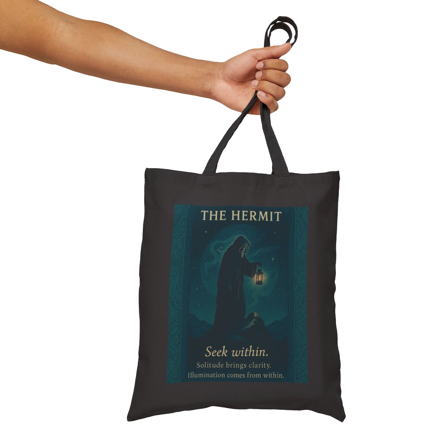 The Hermit Tarot Art Print, Mystical Solitude Illustration, Spiritual Art with Lantern, Seek Within Inspirational Bag, Spiritual Gifts