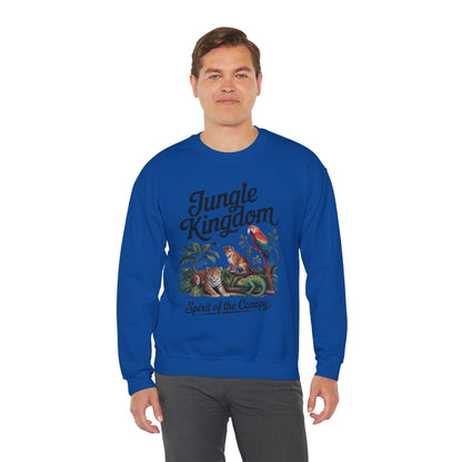 Jungle Kingdom Mens Sweatshirt, Cozy Jungle Crewneck, Nature Lover Gift, Wildlife Artwork, Eco-Conscious Apparel, Animal Enthusiast Clothing