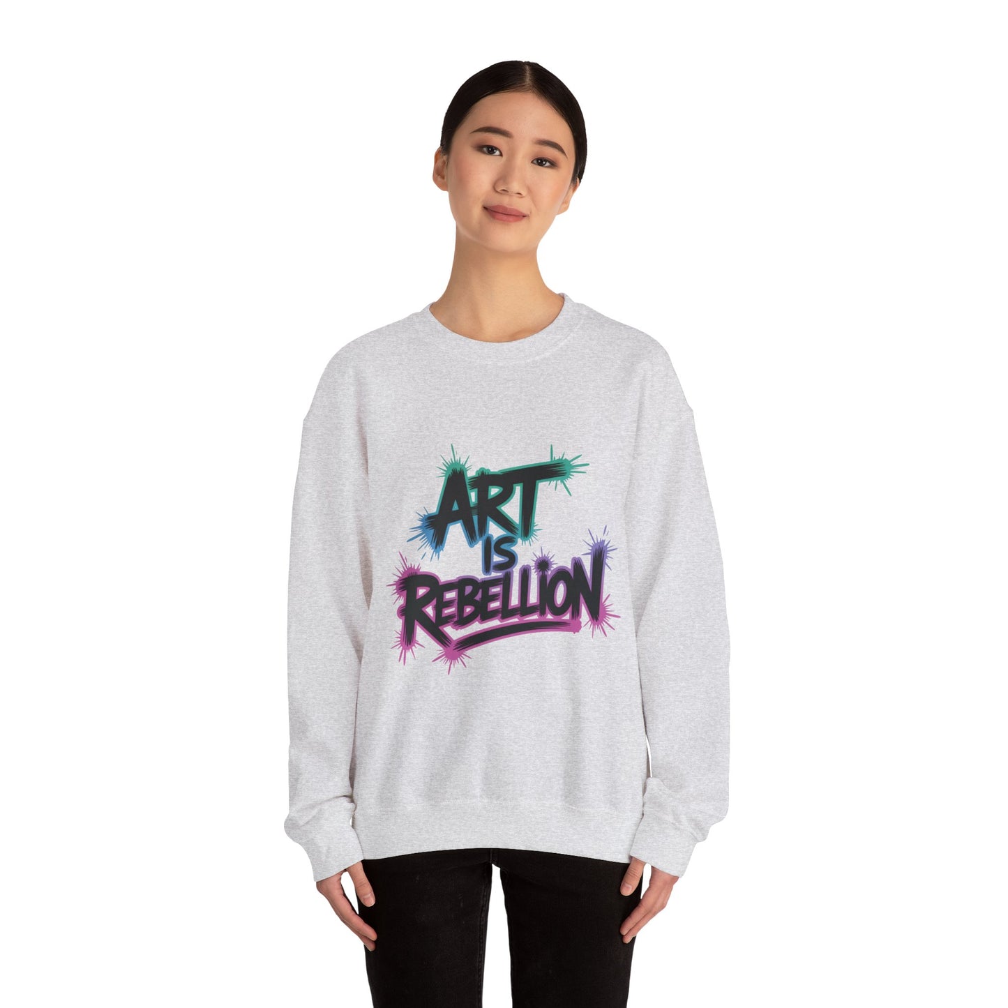 Art Is Rebellion Women's Sweatshirt, Graffiti Graphic Pullover, Bold Rebel Street Art Statement Top, Heavy Blend™ Crewneck Sweatshirt