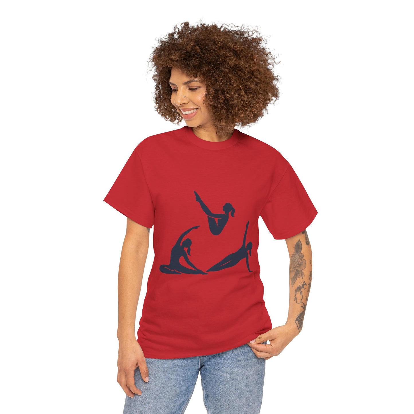 Womens Heavy Cotton Tee, Womens Pilates Graphic T-Shirt, Yoga Fitness Tee, Workout Top with Silhouette Print