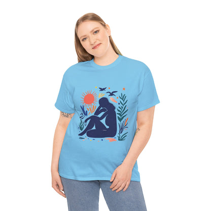 Boho Chic Unisex T-Shirt, Minimal Abstract Woman T-Shirt, Tee for Nature Lovers, Sun and Nature Print, Artistic Silhouette Tee