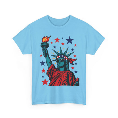 Lady Liberty Pop Art T-Shirt, Patriotic 4th of July Women’s Tee, Retro USA Bandana Statue Shirt
