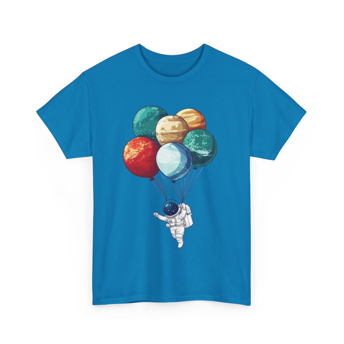 Astronaut with Planet Balloons T-Shirt, Space Lover Unisex Tee, Outer Space Graphic Shirt, Space Theme Shirt, Cosmic Adventure Top