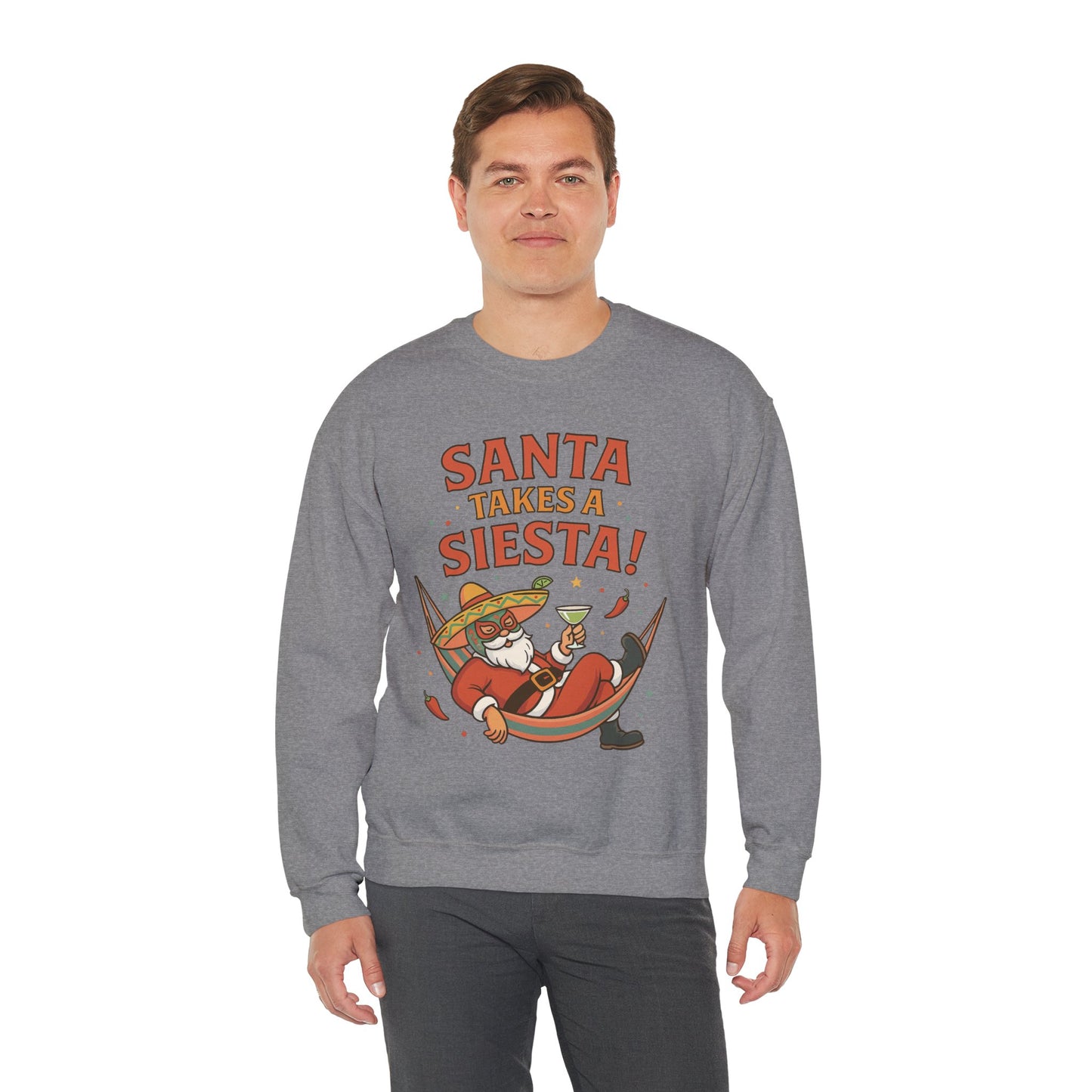Santa Takes a Siesta Funny Christmas Sweatshirt for Men, Mexican Holiday Jumper