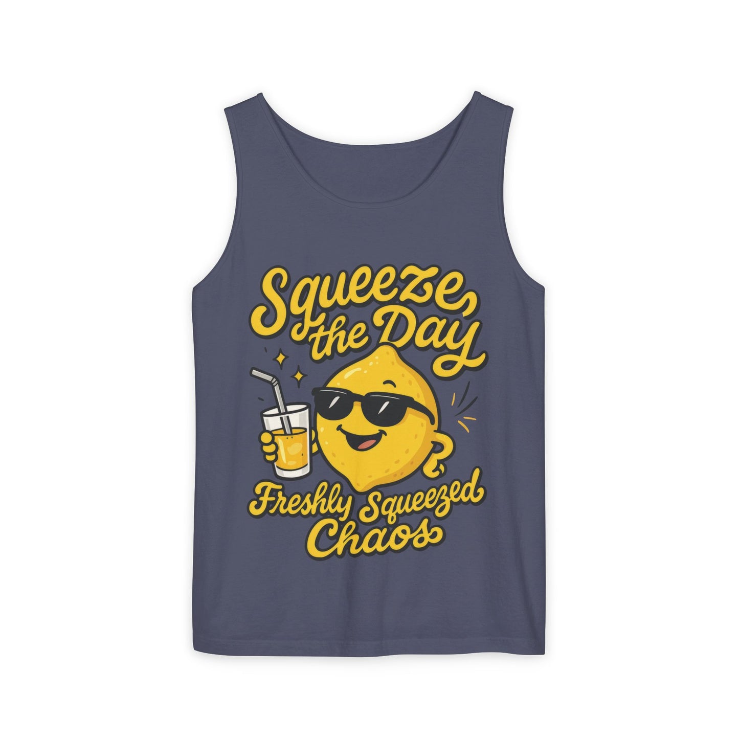 Squeeze The Day Womens Tank Top - Funny Lemon Pun Shirt - Freshly Squeezed Chaos Summer Citrus Top, Casual Beachwear, Fun Summer Apparel