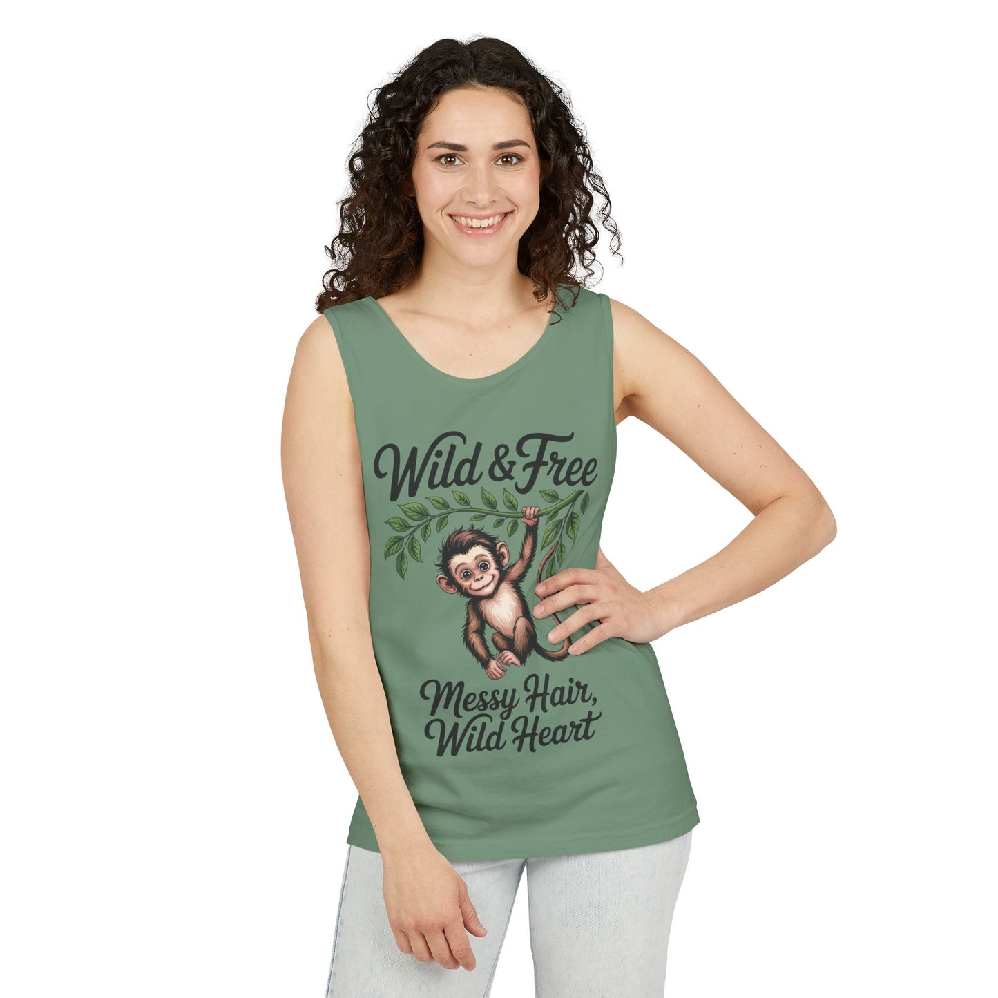 Wild & Free Monkey Tank Top, Messy Hair Wild Heart Womens Tank, Cute Jungle Animal Shirt, Boho Adventure Tank, Fun Nature Lover Gift