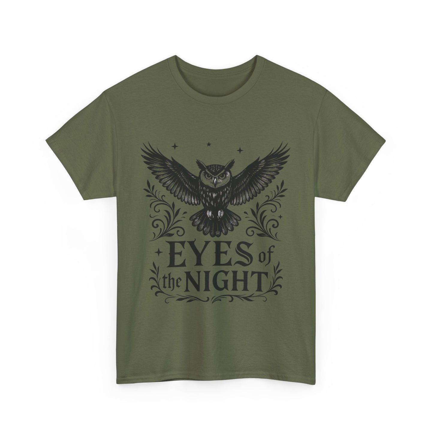 Cool Owl Graphic Unisex Heavy Cotton Tee, Flying Owl Art T-Shirt, Animal Print Tee, Gothic Bird Graphic Tee, Mens Gothic Style Shirt