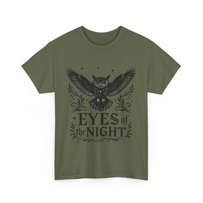 Cool Owl Graphic Unisex Heavy Cotton Tee, Flying Owl Art T-Shirt, Animal Print Tee, Gothic Bird Graphic Tee, Mens Gothic Style Shirt