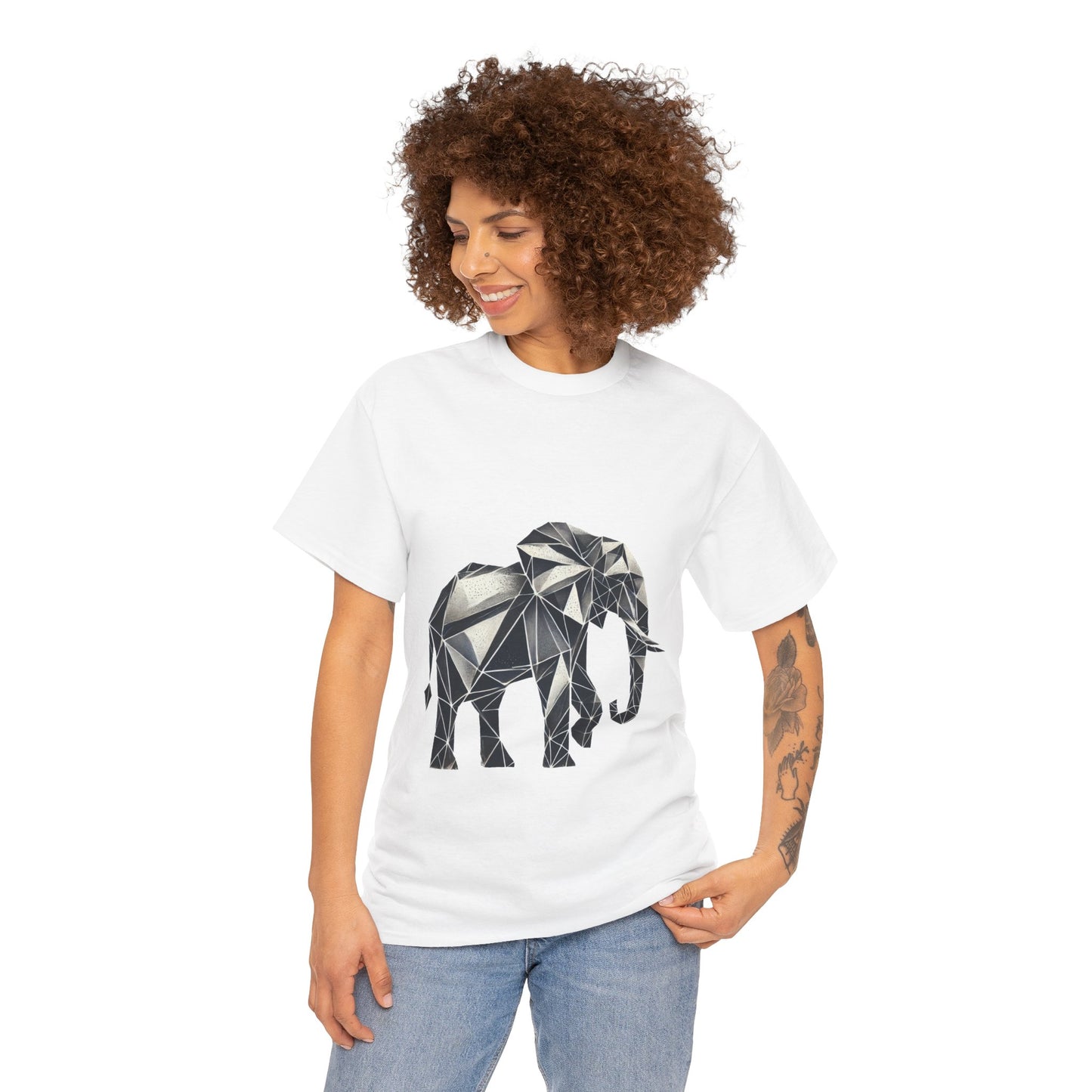 Geometric Elephant Tee - Minimalist Art Shirt, Nature Lover Gift, Animal Print T-Shirt, Unisex Cotton Tee, Eco-Friendly Wear