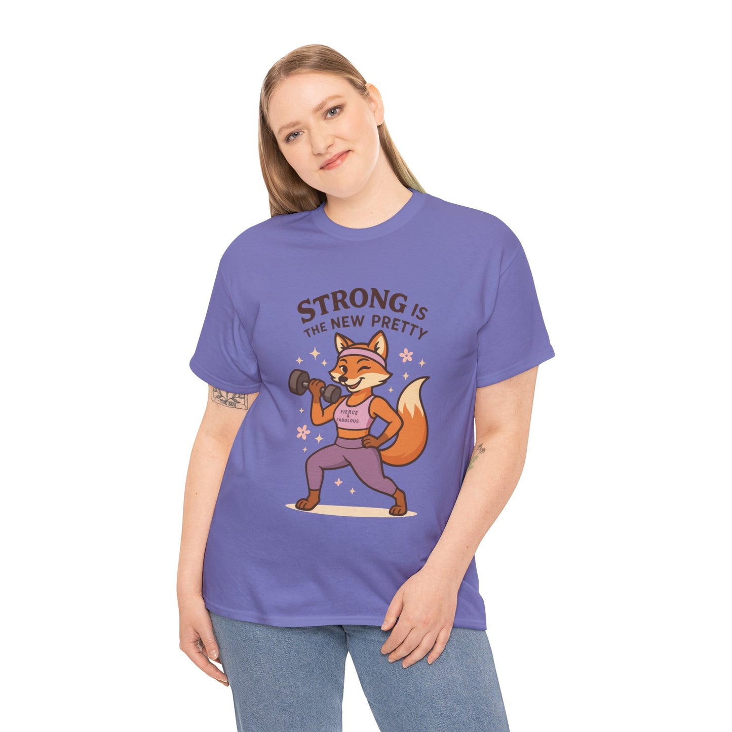 Strong is the New Pretty Tee, Inspirational T-Shirt, Fitness Apparel, Gift for Her, Motivational Top, Cute Fox Design, Womens Gym T-Shirt