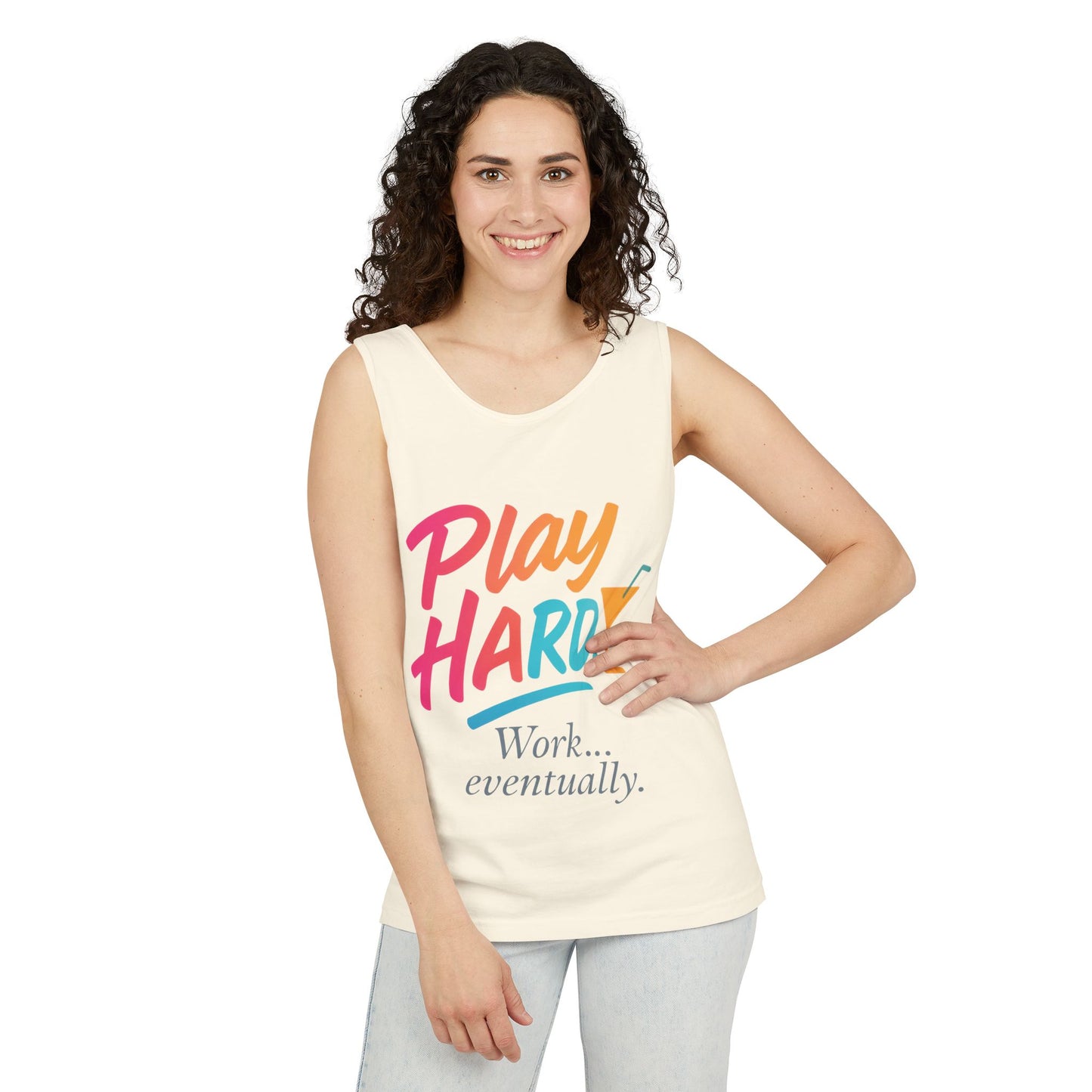 Play Hard Work Eventually Tank Top - Casual Summer Apparel, Womens Beachwear, Resort Wear, Gift for Friends, Vacation Essential
