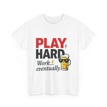 Play Hard Mens Heavy Cotton Tee, Perfect for Beer Lovers, Casual Hangouts, Parties, Gifts, and Relaxed Days