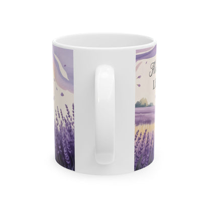 Lavender Field Mug, Bicycle Coffee Cup, Tranquil Nature Lover Gift, Calm Summer Vibes Mug, Motivational Coffee Cup, Inspirational Quotes