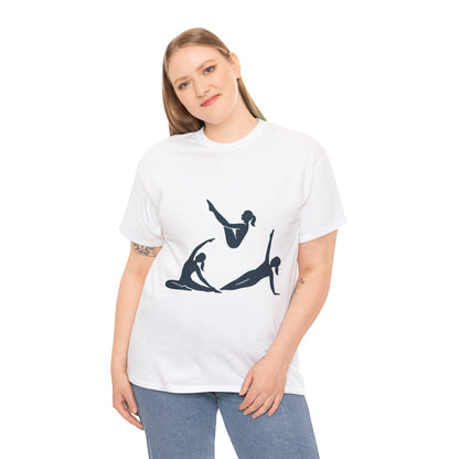 Womens Heavy Cotton Tee, Womens Pilates Graphic T-Shirt, Yoga Fitness Tee, Workout Top with Silhouette Print