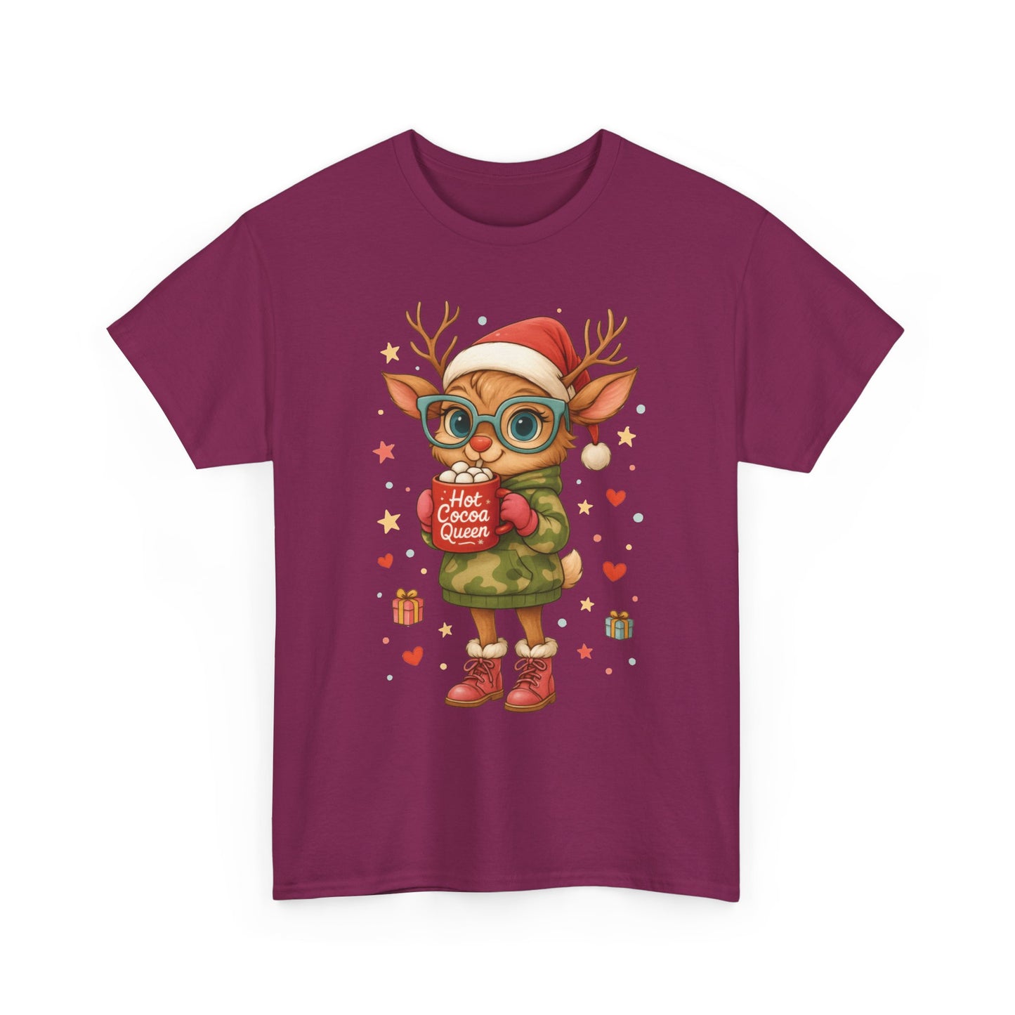 Hot Cocoa Queen Christmas T-Shirt, Cute Holiday Reindeer Tee for Women