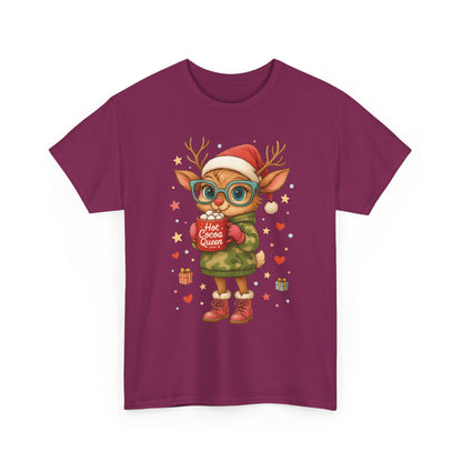 Hot Cocoa Queen Christmas T-Shirt, Cute Holiday Reindeer Tee for Women