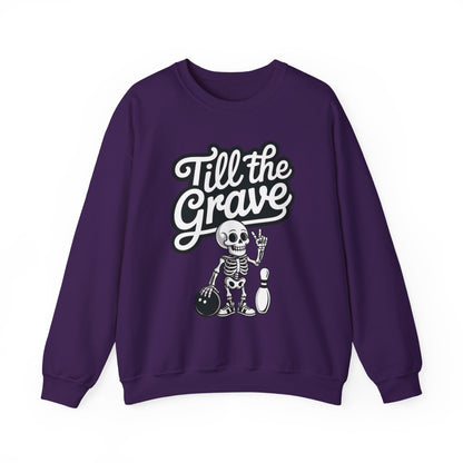 Funny Skeleton Bowling Sweatshirt, Womens Crewneck, Halloween Gift, Casual Wear, Till the Grave Sweatshirt, Bowling Lover Apparel