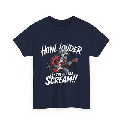 Rockin' Wolf Unisex Tee, Perfect for Music Lovers, Music Lover Graphic T-Shirt, Cool Guitarist Wolf Design, Rock Wolf Electric Guitar Tee
