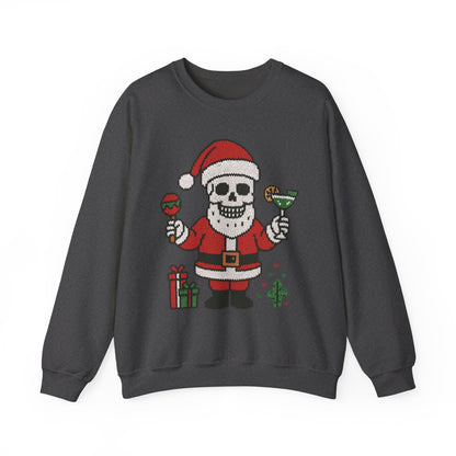 Funny Santa Skull Christmas Men's Sweatshirt, Holiday Margarita Pullover