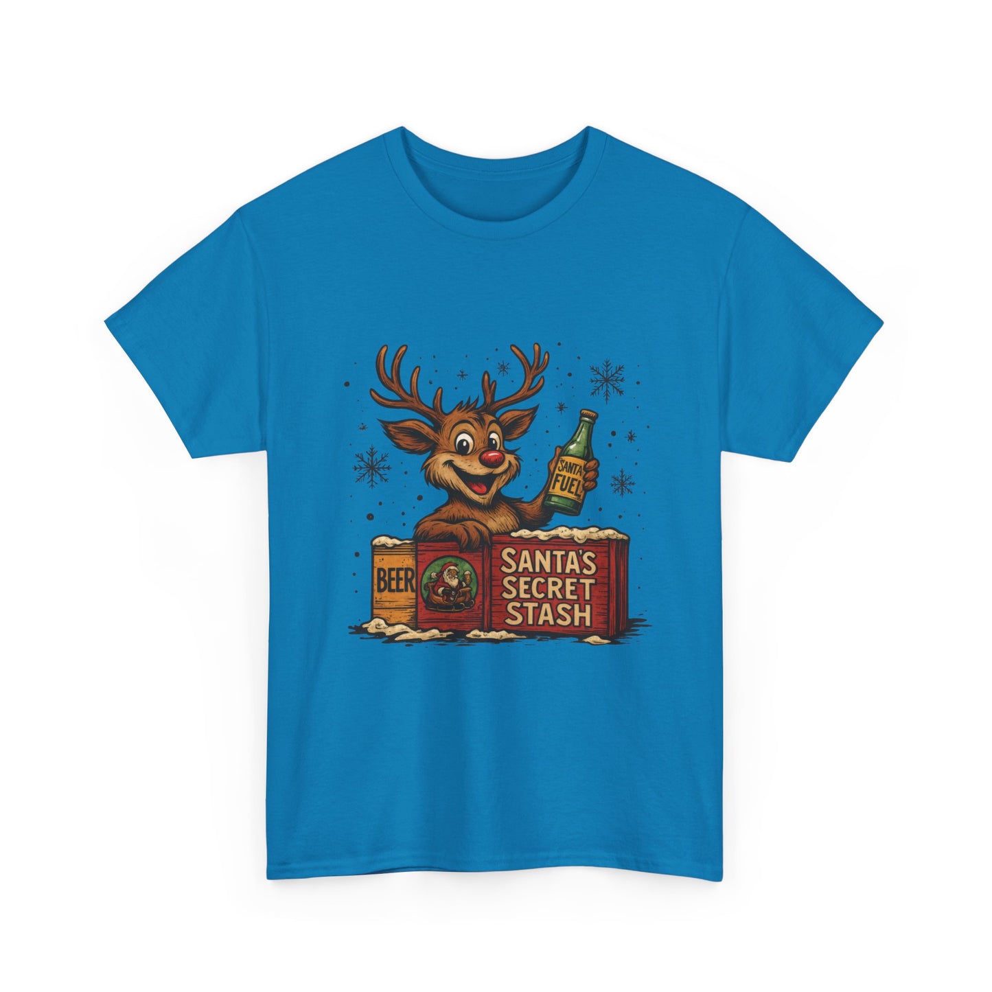 Men's Funny Christmas T-Shirt, Santa's Secret Stash Reindeer Tee