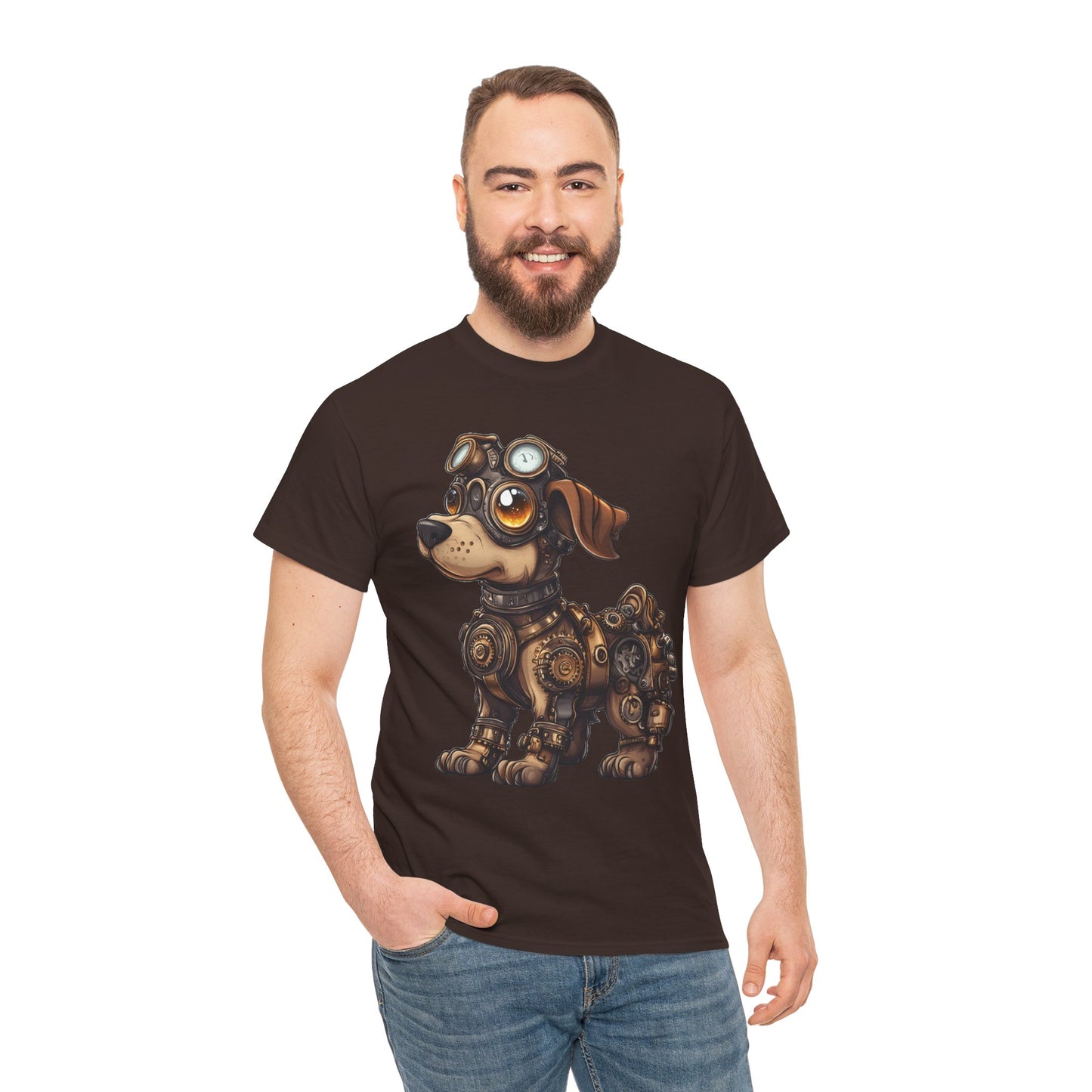 Cyberpunk Pup Design Mens Tee, Steampunk Dog Tee, Dog Lover Gift, Vintage Style, Fun Graphic Tee, Quirky Pet Apparel