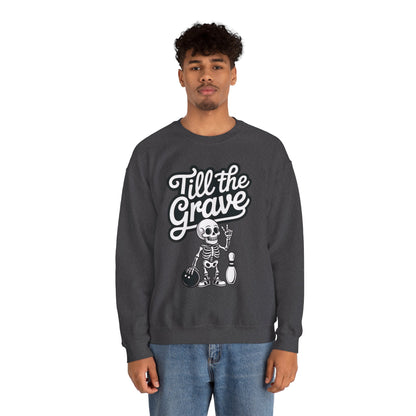 Funny Skeleton Bowling Mens Pullover, Halloween Apparel, Funny Skeleton Bowling Shirt, Casual Mens Crewneck, Cool Bowler Skull Crewneck