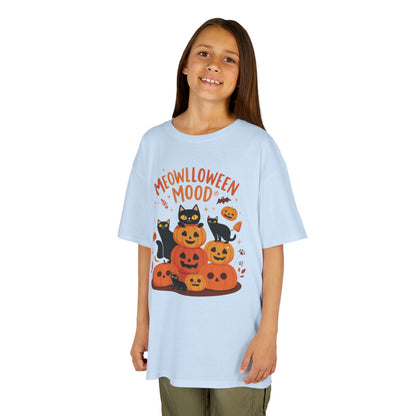 Meowlloween Mood Kids Shirt, Cute Black Cat Halloween T-Shirt for Girls and Boys, Funny Pumpkin Cat Tee, Cozy Fall Cat Lover Gift