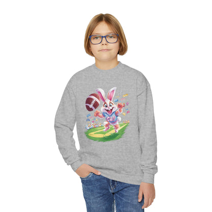 Touchdown Bunny Youth Sweatshirt - Fun Easter Football Bunny Design, Kids Spring Outfit, Game Day Gift, Playful Bunny Sports Shirt
