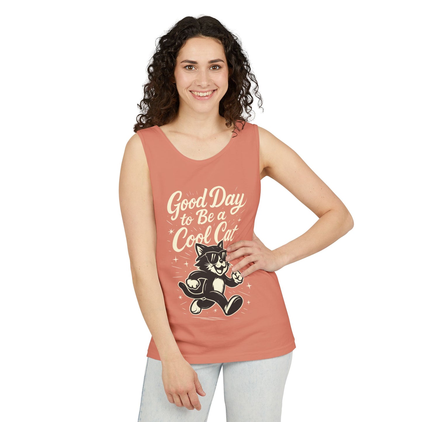 Cool Cat Womens Tank Top - Good Day to Be a Cool Cat Retro Kitty Sleeveless Shirt - Funny Summer Top, Gift for Cat Lovers