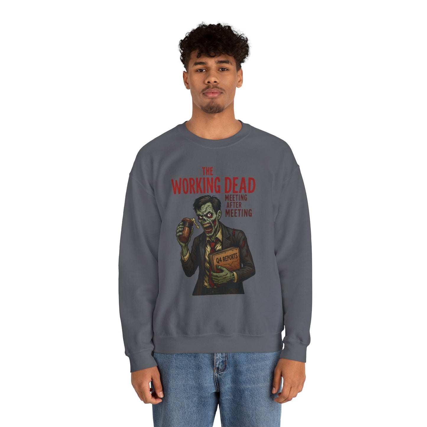 The Working Dead Men's Funny Zombie Sweatshirt, Office Humor Crewneck, Halloween Work Top