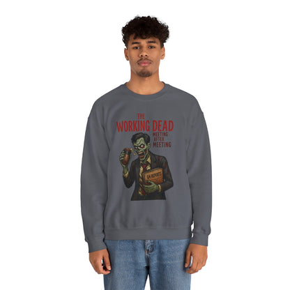 The Working Dead Men's Funny Zombie Sweatshirt, Office Humor Crewneck, Halloween Work Top