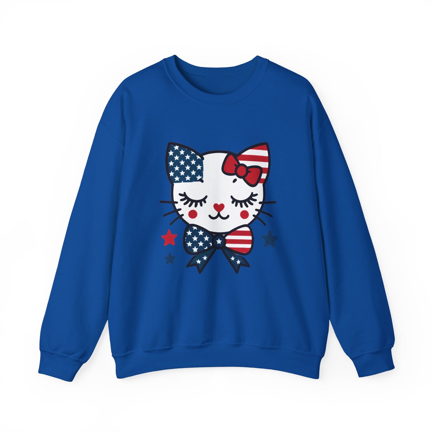 Cute Cat American Flag Sweatshirt, Women's Crewneck, Perfect for 4th of July, Women's Casual Wear, Cat Lovers Gifts