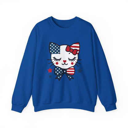 Cute Cat American Flag Sweatshirt, Women's Crewneck, Perfect for 4th of July, Women's Casual Wear, Cat Lovers Gifts