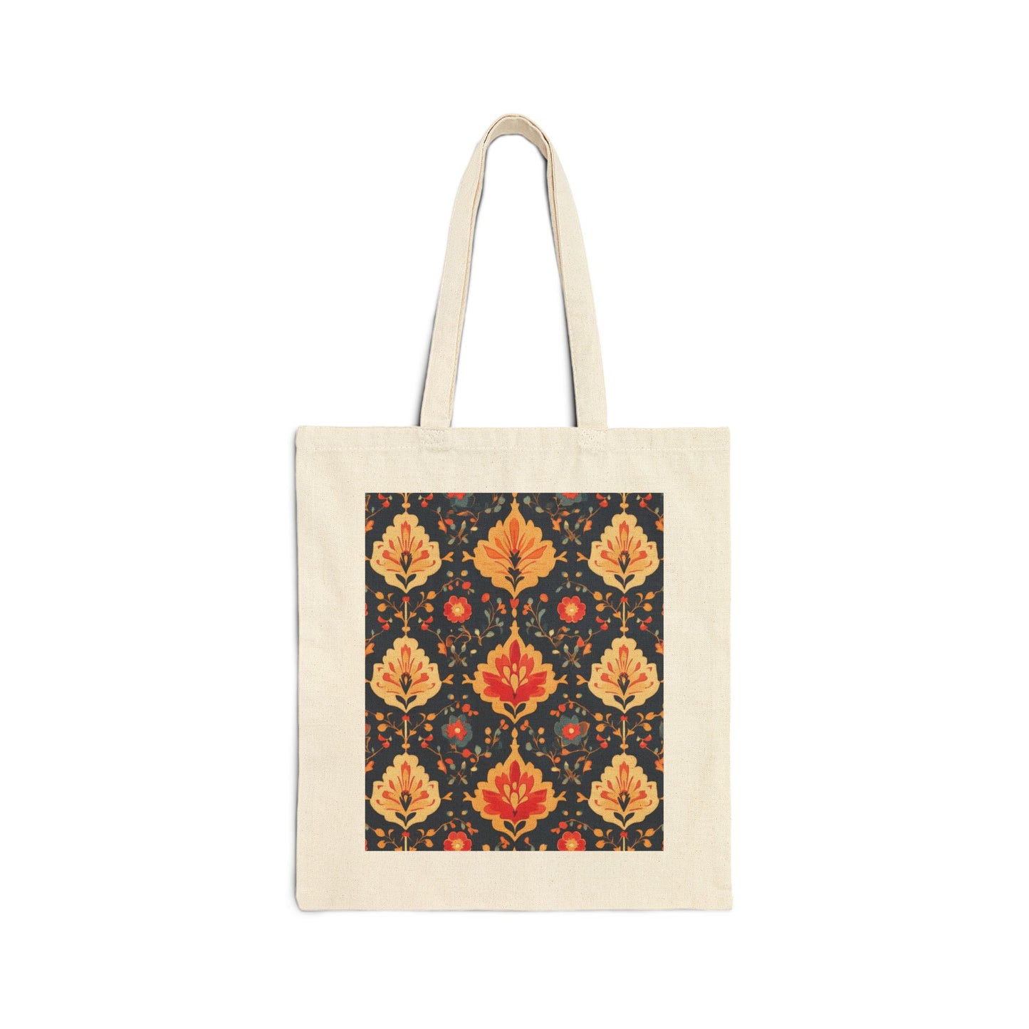 Chic Floral Cotton Canvas Tote Bag, Eco-Friendly Shopping Bag, Gift for Her, Reusable Grocery Tote, Traditional Turkish Carpet Pattern