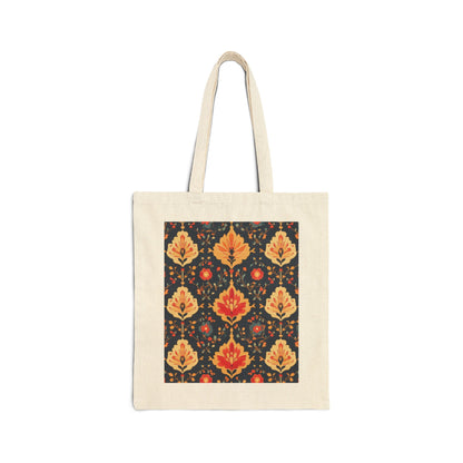 Chic Floral Cotton Canvas Tote Bag, Eco-Friendly Shopping Bag, Gift for Her, Reusable Grocery Tote, Traditional Turkish Carpet Pattern