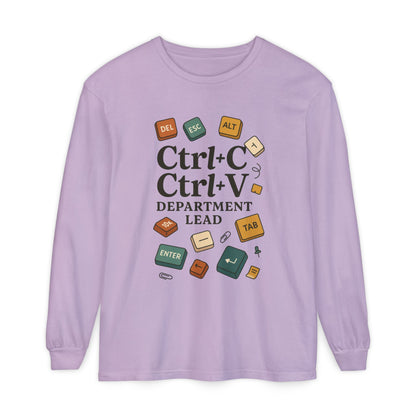 Graphic Long Sleeve Tee, Ctrl+C Ctrl+V Department Lead, Funny Office Humor Shirt, Programmer Gift, Tech Nerd Tee, IT Department Apparel