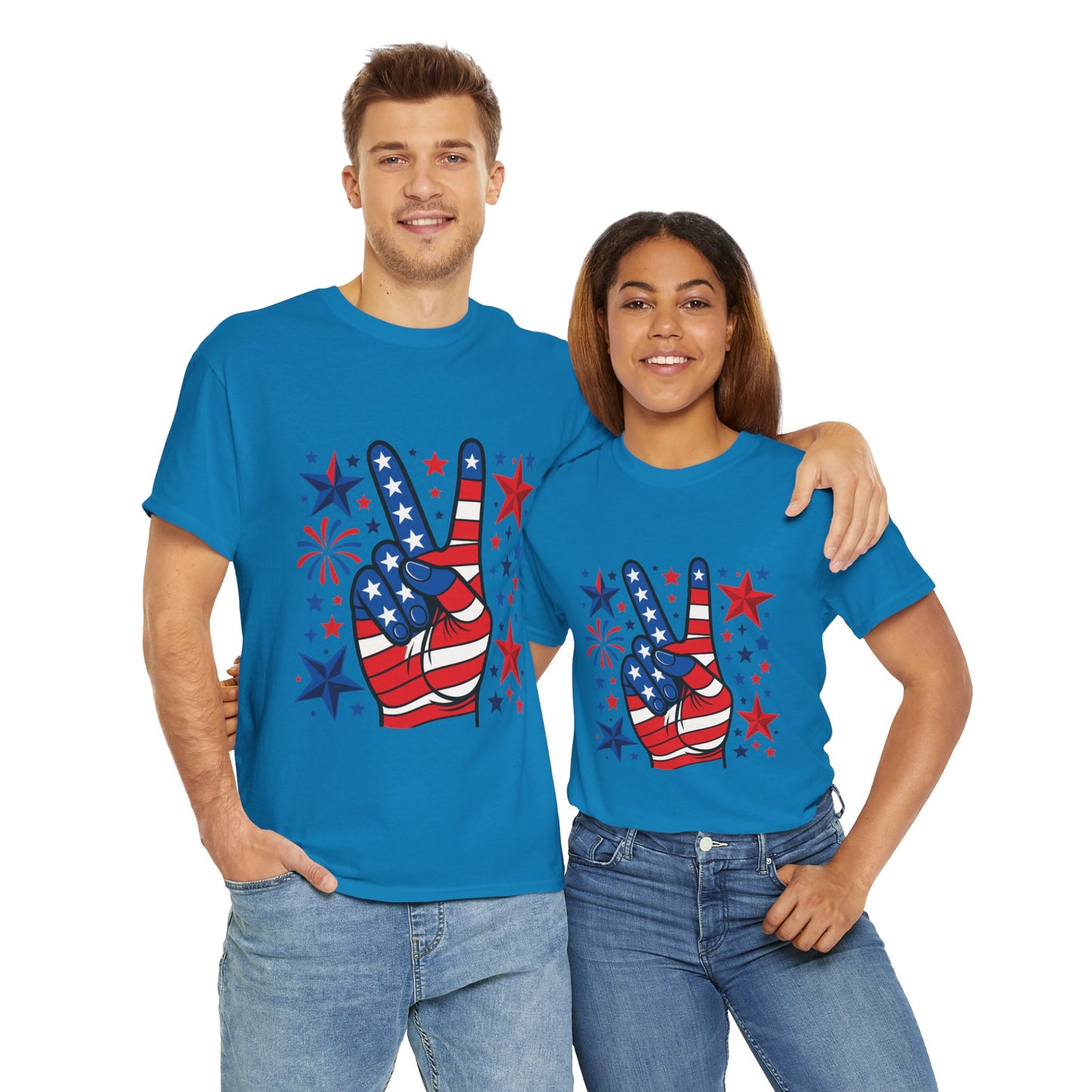 Patriotic Peace Hand Unisex Heavy Cotton Tee - Ideal for July 4th, Independence Day, Celebrations, Casual Wear, Everyday Style