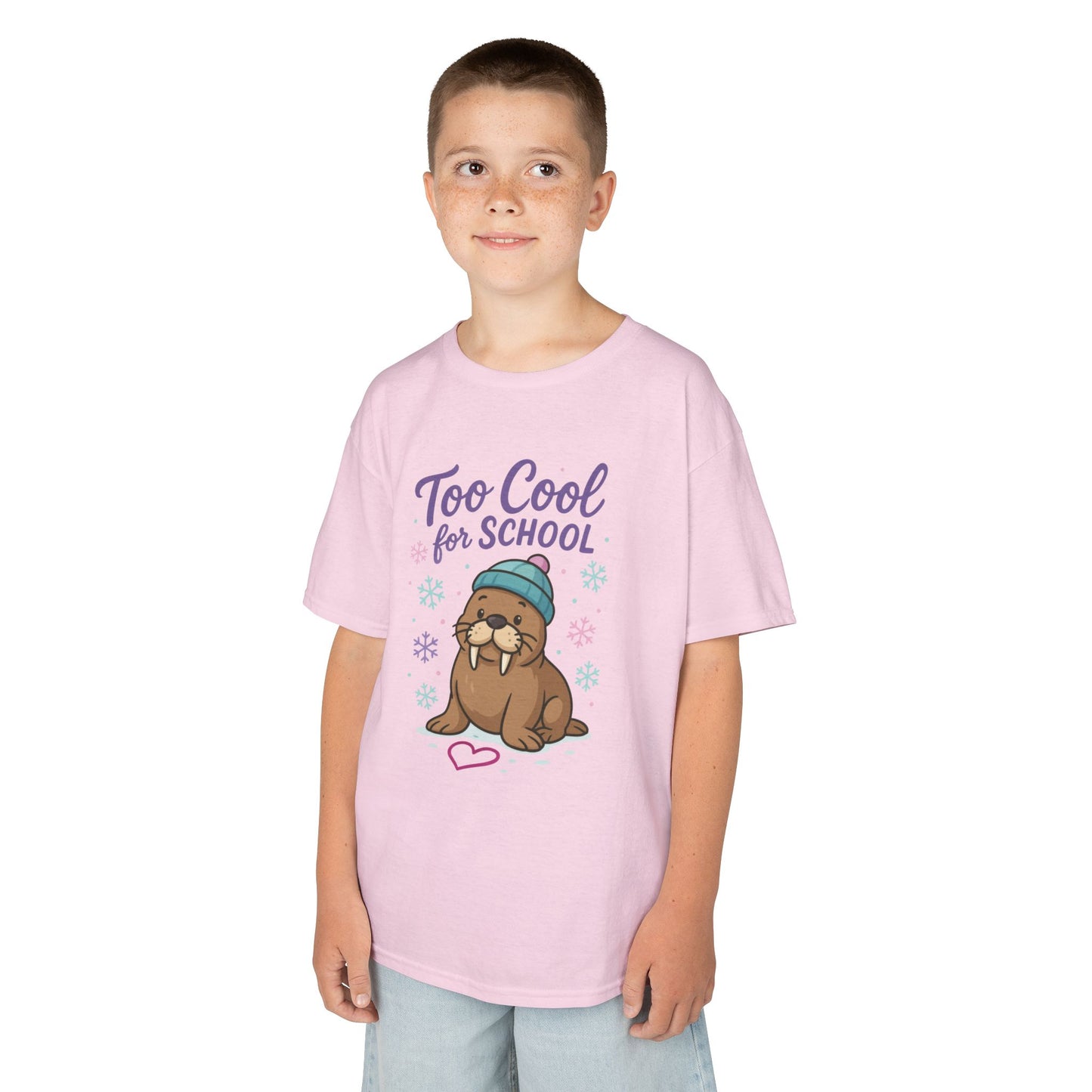 Kids Heavy Cotton™ Tee, Kids Too Cool for School Walrus T-Shirt, Cute Animal Graphic Tee, Funny Winter Shirt