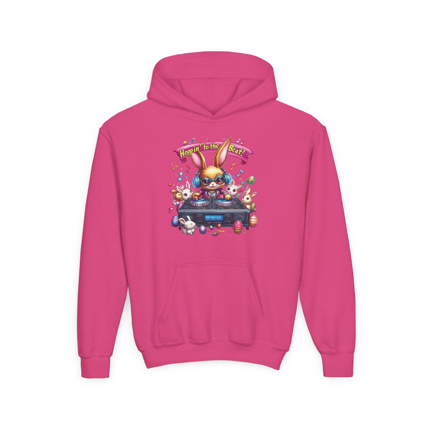 DJ Bunny Easter Hoodie for Kids - Fun Music Bunny Graphic, Hoppin' to the Beat Design, Cool Spring Sweatshirt, Easter Gift for Youth