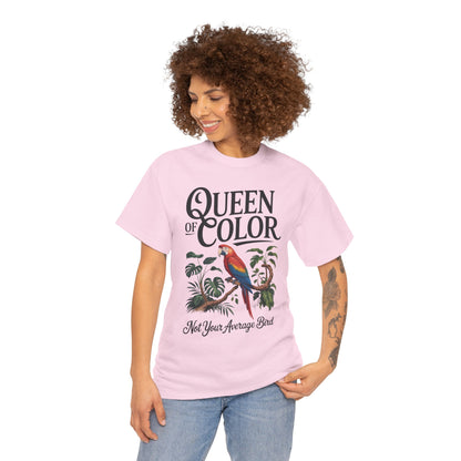 Colorful Queen Womens Tee, Fun Graphic T-Shirt, Casual Wear, Gift for Bird Lovers, Trendy Summer Apparel