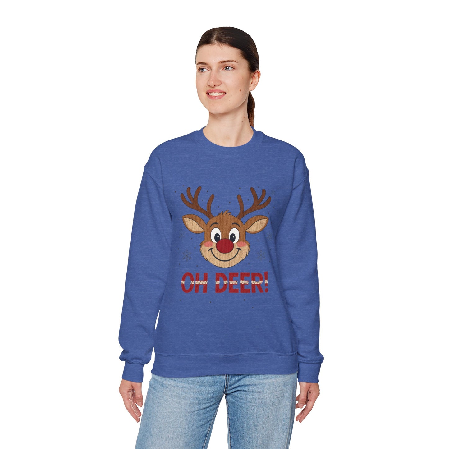 Womens Oh Deer Christmas Sweatshirt, Cute Reindeer Holiday Pullover, Women's Crewneck Sweatshirt