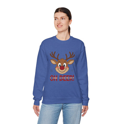 Womens Oh Deer Christmas Sweatshirt, Cute Reindeer Holiday Pullover, Women's Crewneck Sweatshirt