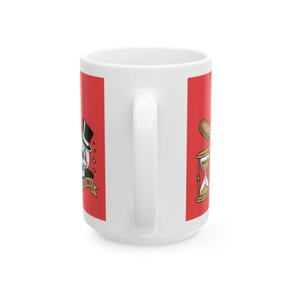 Roll Risk Repeat Poker Mug, Bold Tattoo Style Coffee Cup with Joker Card, Gambling Gift, Gothic Drinkware, Poker Lovers Mug