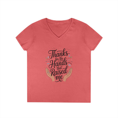 Grateful Hands V-Neck T-Shirt, Mother's Day Gift, Appreciation Tee, Family Love Shirt, Empowering Woman Top, Inspirational Shirt